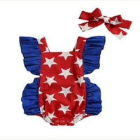 4. jula Djevojke za bebe Outfit Stars Stars Print Quimsuit ROMper čipka Tutua Suknja
