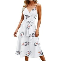 Ženske ljetne haljine Tropical Print Sendress V izrez Dug haljina bez rukava, haljina maxi cami haljina
