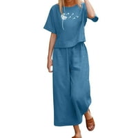 Ženska modna ležerna odjeća Set za odjeću Ispisana labava posteljina CREW vrat kratkih rukava za majicu