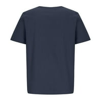 Žene plus veličine pamučna posteljina majica prevelizirani vrat kratkih rukava s kratkim rukavima na vrhu vrhova bluze ispis Tees Navy XL, mina: 10