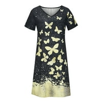 Ljetne haljine za žene casual cofy leptir tiskani kratki rukav V rect majica Labavi ljuljački konac