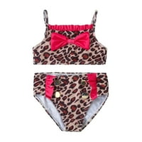 TODDLER Ljetne djevojke Bowknot Leopard tiskani ruffles dva kupa kupanja kupaći kostim bikini