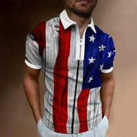 Muška košulja Muška dana za nezavisnost Ljetna sportska odjeća Zipper rever, majica kratkih rukava Casual Golf Prozračne udobne vrhove Plavi XL