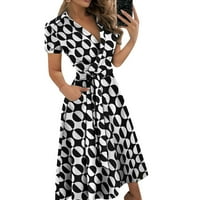 Ljetne haljine plus veličine Ispis V-izrez za zidanje tankog obloga Maxi haljina sa rukavima sivi xl