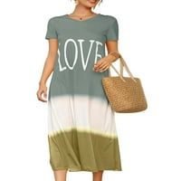 Haite Boho Boho kratki rukav Gradient majica Sundress Love Love Tine Dye Ispisne haljine Ljetna plaža