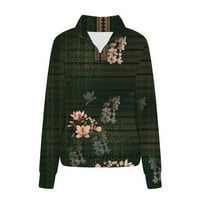 Prevelika dukserica za žene dugih rukava srušeni vrat dukserice za prevelike vrhove cvjetni pulover
