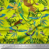 Siamoi Crepe svilene tkanine grane, papagaj i leopard džungl Ispis tkanina sa širokim dvorištem