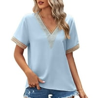 HFYIHGF Ženska guipure čipka dubokim V izrezom kratkih rukava Summer Business Colorblock Tunic Bluze