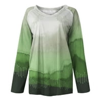 Cleance Ljetni vrhovi za žene Trendy V-izrez casual bluza Ispisane žene Bluze s dugim rukavima, zeleno, s