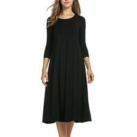 Haljine za žene rukav tiskani slobodno vrijeme srednje dužine A-line okrugla dekoltena haljina crna xl