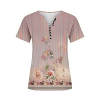 Fjofpr Ženska odjeća vrhovi ženske ljetne cvjetne tiskane majice Casual kratki rukav V-izrez Dugme Tunic