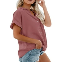 Fueri ženske plus veličine pune gumb u boji prema dolje klasična majica rever rukotine kratkih rukava