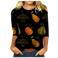 Ženska halloween Graphic Print okrugli vrat pulover majica, zlato, XL, 95% poliester, 5% spandex
