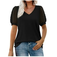 Dame vrhovi i bluze čišćenja prodaja V izrez švicarske majice kratki rukav ljetni vrhovi tunike crne