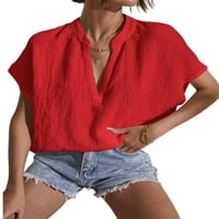 NOILLA dame majica Majica u boji majica s kratkim rukavima Ljetni vrhovi Žene Ležerne prilike TEE V izrez Crveni XS