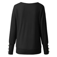 Modni ženski čvrsti patchwork V-izrez dugih rukava labav majica bluza na vrhu crne s