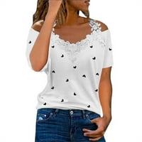 Žene čipke srce Print kratkih rukava Ležerna majica bluza na vrhu majica s dugim rukavima žene Space majica