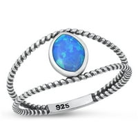 Vaša boja plava simulirani opal prsten sterling srebrni podijeljeni nosač CZ ženski veličine 8