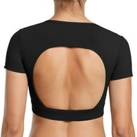 Fattazi Tshirts majice za žene Ženske otvorene trake vrhova s ​​uklonjivim jastučićima vježbanja bez