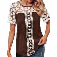 Koaiezne bluze za žene plus veličine ljetni ženski okrugli vrat casual čipkasti panel kratkih rukava