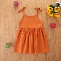 Safuny Girls linjska haljina s džepom Toddler Clearence SOLID bez rukava Lijep Comfy Fit Vintage Okrugli
