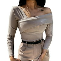Ziloco s dugih rukava od majica majice majice White gumb na majicama Žene žene čvrste tanke na ramenu
