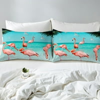 Pink flamingo posteljina za djevojke, slatka životinja flamingo dekor Duvet poklopac zelenog tropskog