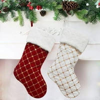 Plišane božićne čarape Bijeli Fur Fur Velike viseće Xmas čarape sa sekfikom kariranim za Božićne ukrase