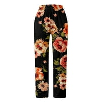 Žene meke pamučne ravno hlače Ljeto Ležerne prilike cvjetne tiskane visoke struke široke noge jogger