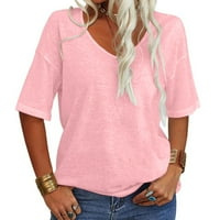 Košulje za žene Trendy ljetni kratki rukav posad izrez TUNIC Bluza Tees Ležerni print ružičasti s
