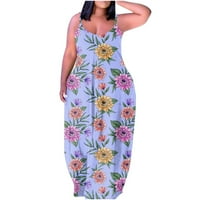 Plus size Maxi haljina za žene Ljeto Vintage Western Aztec bez rukava V izrez Spaghetti remen Cami haljine