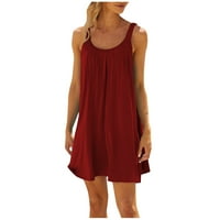 Ljetne haljine za žene bez rukava A-line mini casual okrugla izrez od pune putne haljine crveni xxl