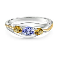 GEM kamen King 0. CT okrugli plavi tanzanit žuti citrinski srebrni i 10k žuti zlatni prsten