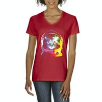 Arti - Ženska majica s kratkim rukavima V-izrez - svemir mačka