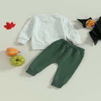 Lamuusaa Toddler Boys Fall Outfits Pismo Bundev ispis Crew Crt Duge dukseri i duge hlače Halloween Set