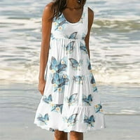 Ležerne letnje haljine za žene sunčane haljine posade bez rukava cvjetni plavi l