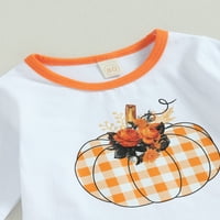 Toddler Kid Girl Dan zahvalnosti Outfit Dugi rukav bundeva Turska Print majica Plaid Food Print Gant