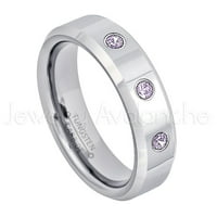Dame polirani prsten sa visokim cevi - 0,21CTW Amethyst 3-kameni trake - Personalizirani vjenčani prsten