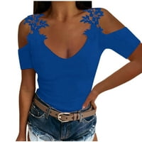 Cleariance Casual majice s dugim rukavima za žensko ljeto V-izrez kratki rukav s majicom od čipke Ležerne prilike