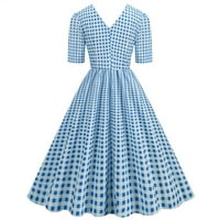 Vintage haljine za žene 1950-ih plus veličina Ljeto Vintage kratki rukav naletirani gingham V izrez