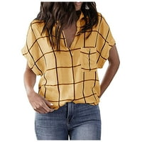 Lyylayray ženska bluza Ženska modna karirana džep za ispis Duboka V reverl majica kratkih rukava majica