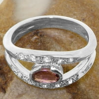 Britanci izrađeni sterling srebrni prirodni ružičasti turmalinski i kubni cirkonijski ženski prsten - veličine opcija - veličina 9.5