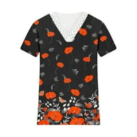 Joau Womens čipkasti vrhovi modni ispisani V izrez ljetne kratke rukave povremene majice na klirensu