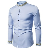 Muške košulje - bluza s pritiskom na dugme Čvrsta duga rukava s rukavima, za proljeće jesen svijetlo plava L