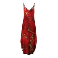 Tking Fashion Ženske haljine špagete remen hladne ramene bez rukava maxi haljine za plažu crvena xxl