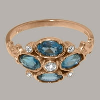Britanska napravljena 18k ruža zlatni prsten sa prirodnim dijamantskim i londonskim plavom prstenom