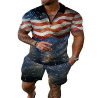 LUMENTO MAN majica i kratke hlače Kratki rukav TrackSit Set US Zastava Oprema za ispis Muške patriotske