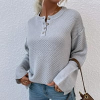 Žene slatke džempere Lagane lagane pletene majice pulover vrhovi ležerni okrugli vrat dugih rukava sive
