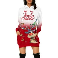 Viadha Womens Božićne haljine casual sa džepom Božićni tisak dugih rukava s kapuljačom s kapuljačom