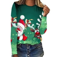Modni vrhovi za žene Božićne slatke jelena Print T majica seksi okrugli vrat dugih rukava tunik bluze